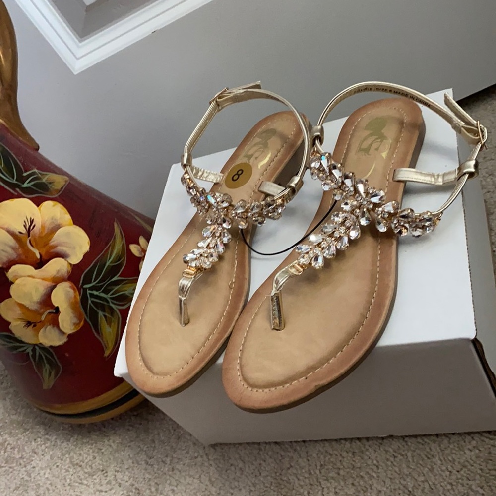 Gold crystal sandals